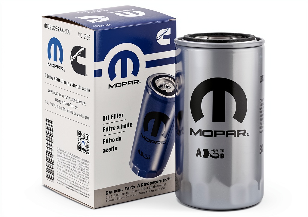 Mopar oil filter being installed in a car engine