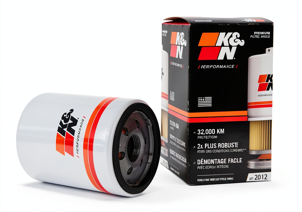 K&N HP-2012 oil filter installed on a car engine