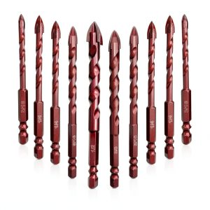 FEWELL Masonry Drill Bits 10 Pcs, Concrete Drill Bit Set Size 3/16" to 1/2", Professional High Cobalt Drill Bit Set for Tile Glass Metal Brick Concrete Ceramic Plastic Wood-0