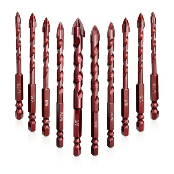 FEWELL Masonry Drill Bits 10 Pcs, Concrete Drill Bit Set Size 3/16" to 1/2", Professional High Cobalt Drill Bit Set for Tile Glass Metal Brick Concrete Ceramic Plastic Wood-0