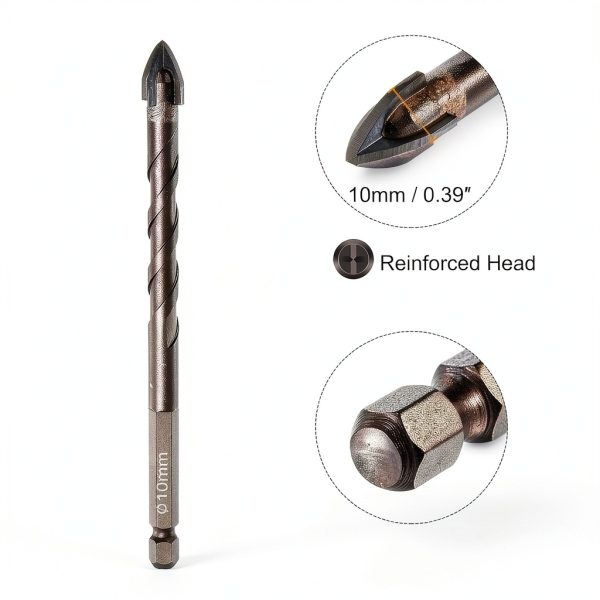 HARFINGTON 2pcs Titanium Coated Masonry Drill Bit, 10mm Concrete Drill Bits Ceramic Tile Drill Bit with 1/4" Hex Shank for Ceramic Tile Marble Mirror Glass Concrete Brick Plastic Wood-1