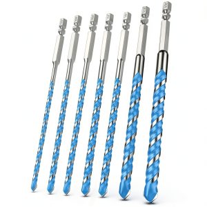Carbide Masonry Drill Bit Set (7-Piece, 5/32"-3/8"), Hex Shank Concrete Drill Bits for Brick, Tile, Cement, Plastic-0