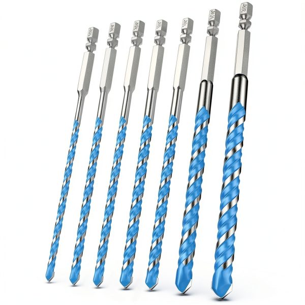 Carbide Masonry Drill Bit Set (7-Piece, 5/32"-3/8"), Hex Shank Concrete Drill Bits for Brick, Tile, Cement, Plastic-0