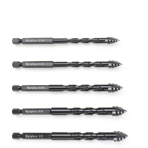 Mgtgbao 10PC Black 3/16” Upgraded 4-Flute Serrated Carbide Masonry Drill Bit Set, 5mm Serrated Concrete Drill Bit for Plastic Glass Brick Cement Tile Marble Wood.-1
