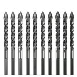 10 PCS 1/4 Inch Carbide Drill Bit Tile Glass Drill Bits 3-Flats Shank Masonry Cement Drill Bit Set for Concrete, Marble, Plastic, Brick, Tile, Wood, Cement-0