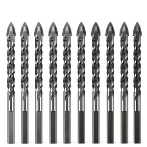 10 PCS 1/4 Inch Carbide Drill Bit Tile Glass Drill Bits 3-Flats Shank Masonry Cement Drill Bit Set for Concrete, Marble, Plastic, Brick, Tile, Wood, Cement-0