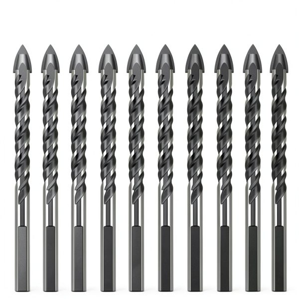 10 PCS 1/4 Inch Carbide Drill Bit Tile Glass Drill Bits 3-Flats Shank Masonry Cement Drill Bit Set for Concrete, Marble, Plastic, Brick, Tile, Wood, Cement-0