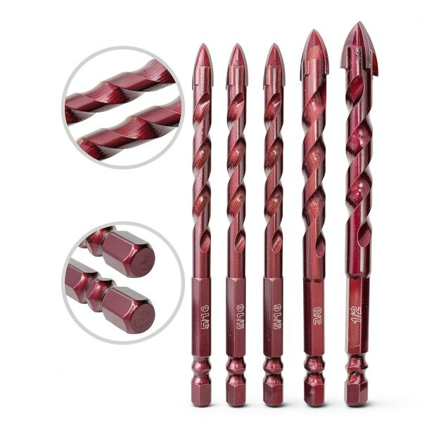 FEWELL Masonry Drill Bits 10 Pcs, Concrete Drill Bit Set Size 3/16" to 1/2", Professional High Cobalt Drill Bit Set for Tile Glass Metal Brick Concrete Ceramic Plastic Wood-2