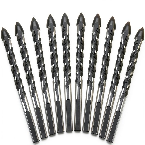 10 PCS 1/4 Inch Carbide Drill Bit Tile Glass Drill Bits 3-Flats Shank Masonry Cement Drill Bit Set for Concrete, Marble, Plastic, Brick, Tile, Wood, Cement-1