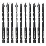 Mgtgbao 10PC Black 3/16” Upgraded 4-Flute Serrated Carbide Masonry Drill Bit Set, 5mm Serrated Concrete Drill Bit for Plastic Glass Brick Cement Tile Marble Wood.-0