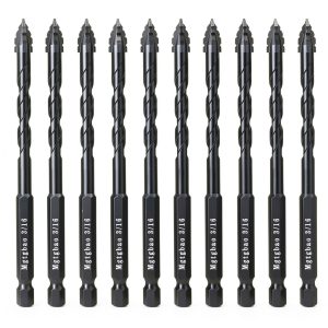 Mgtgbao 10PC Black 3/16” Upgraded 4-Flute Serrated Carbide Masonry Drill Bit Set, 5mm Serrated Concrete Drill Bit for Plastic Glass Brick Cement Tile Marble Wood.-0