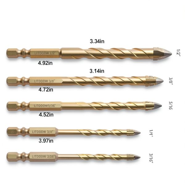 10pcs Masonry Drill Bit Set,Concrete Drill Bit,Four Blade Serrated Eccentric Carbide Drill Bits for Brick/Plastic/Ceramics/Tile/Wood/Marble 3/16"-1/2"-6