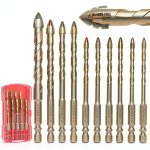10pcs Masonry Drill Bit Set,Concrete Drill Bit,Four Blade Serrated Eccentric Carbide Drill Bits for Brick/Plastic/Ceramics/Tile/Wood/Marble 3/16"-1/2"-0