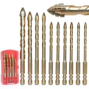 10pcs Masonry Drill Bit Set,Concrete Drill Bit,Four Blade Serrated Eccentric Carbide Drill Bits for Brick/Plastic/Ceramics/Tile/Wood/Marble 3/16"-1/2"-0